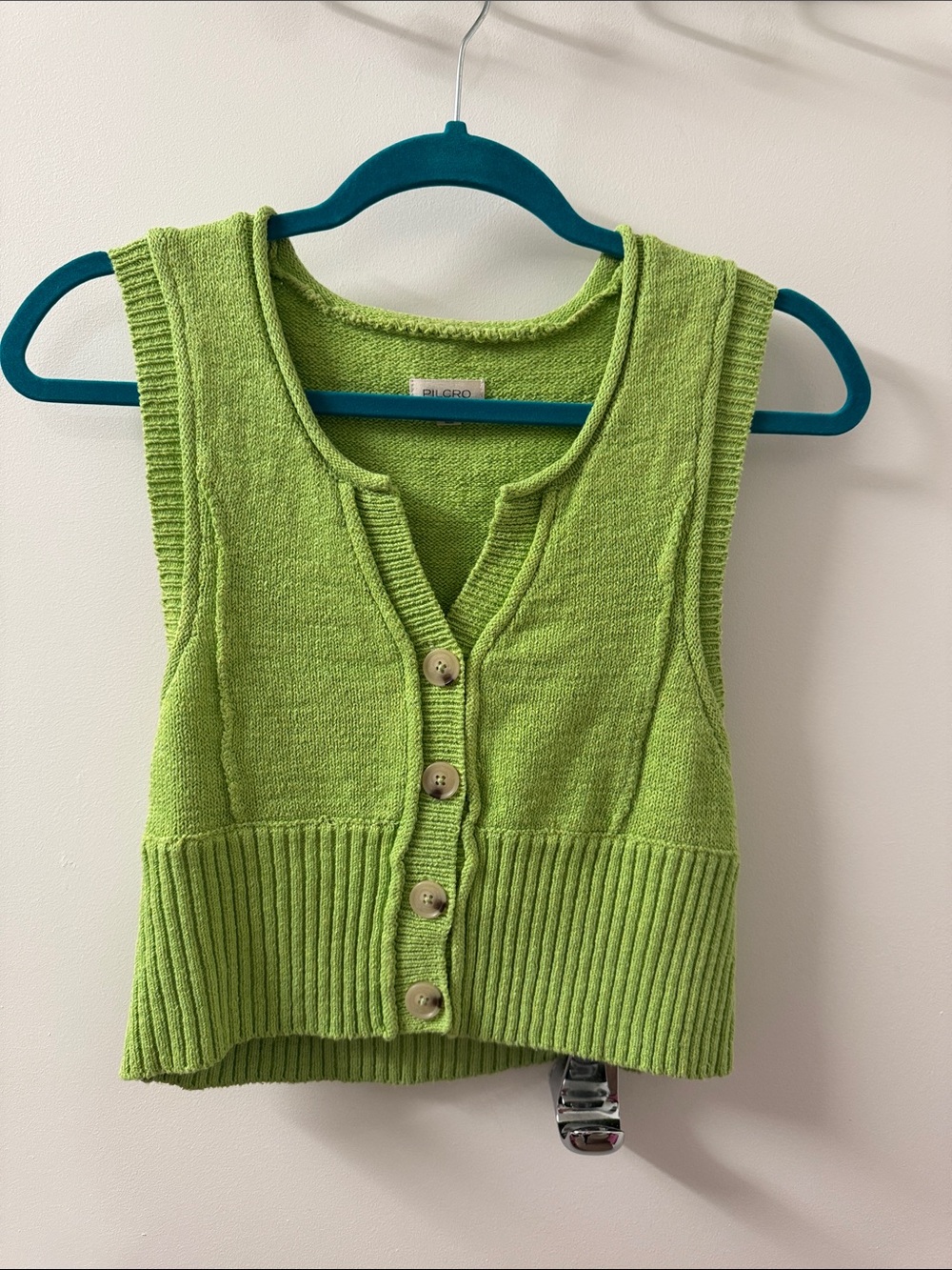 Anthropologie Pilcro Cropped Lime Green Knit Button-Front Tank Top